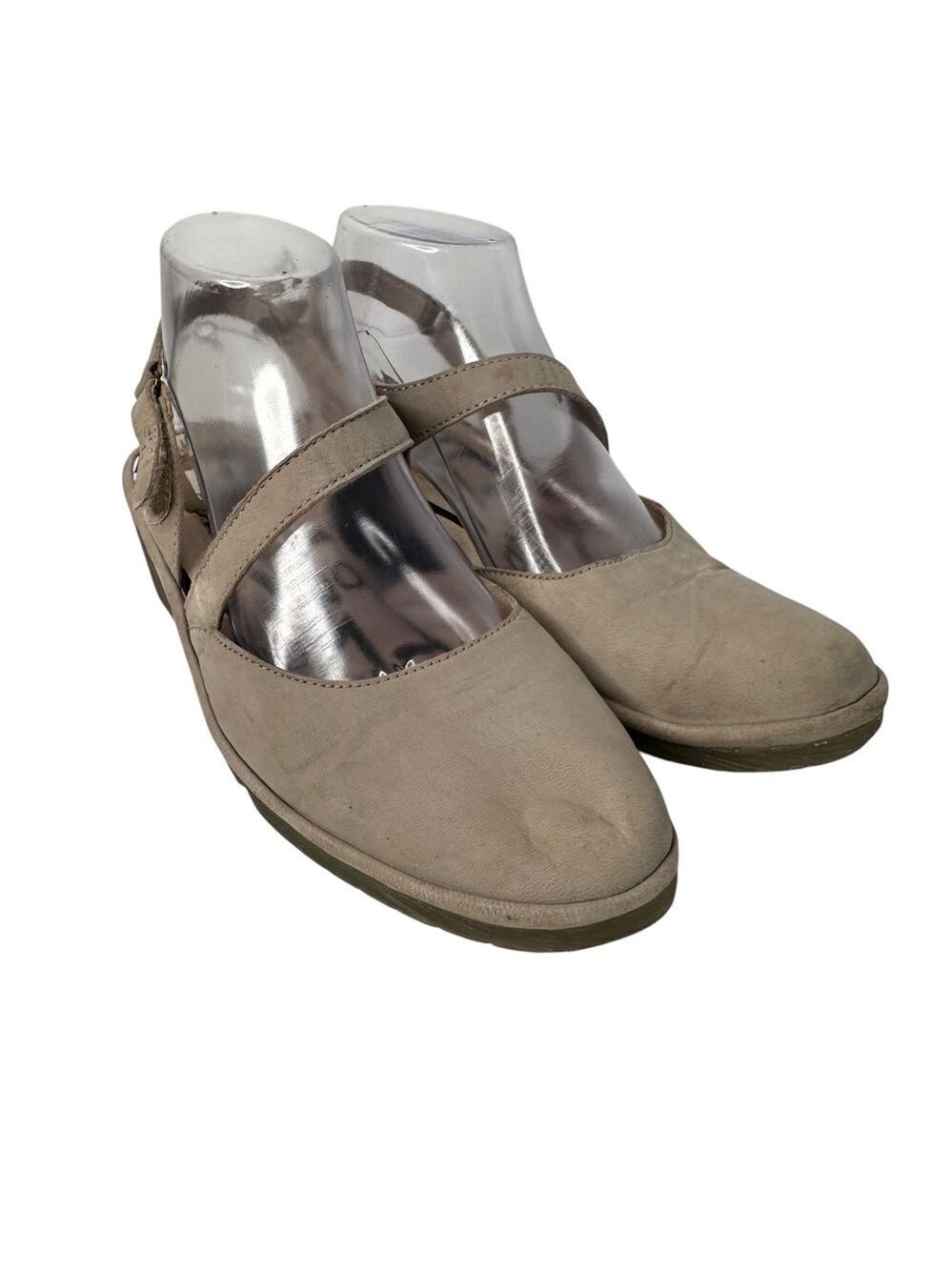 Fly London Pele Taupe Slingback Shoes Closed Toe Mary Jane Leather EU 38 Work